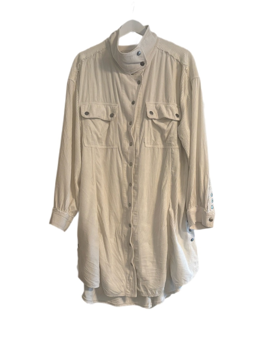 Free People We The Free Ruby Corduroy Long Jacket Shirt Dress Ivory Cream XL